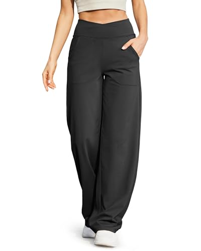 G4Free Wide Leg Pants for Women Flare Dress Yoga Pants with Pockets Stretchy Lounge Business Casual Work Pants(Black,L,31")