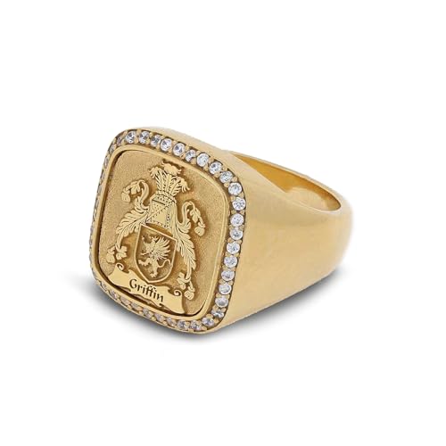 Personalized Signet Ring, Customized Ring, Engraved Family Name Ring, Crest Ring, Gold Coated Family Crest Ring