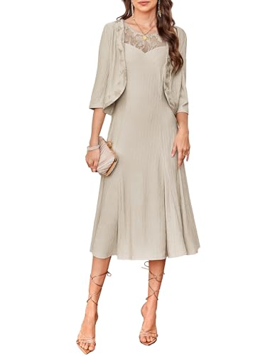Women's Formal Dresses 2025 2 Piece Mother of The Bride Dresses for Party Sequin Lace Dress Apricot XL