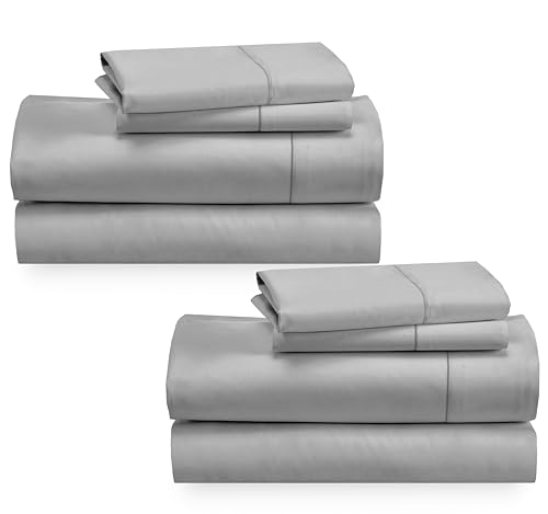 California Design Den 2-Pack King Sheet Set 400 Thread Count 100% Cotton Sateen - Extra Soft, Breathable & Cooling Sheets, Wrinkle Resistant, 2 Sets of Deep Pocket King Sheet Set Cotton - Light Grey
