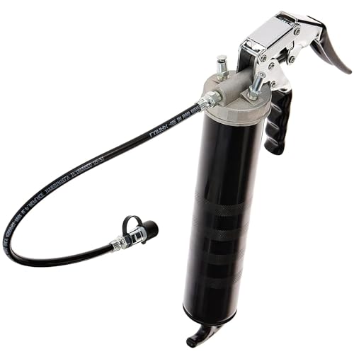 LUMAX LX-1152 Black Heavy Duty Deluxe Pistol Grease Gun with 18" Flex Hose, Handy 3-Way Loading - Fill with Standard Cartridge, Suction or Bulk Fill. Convenient One-Hand Operation for Easy Greasing.