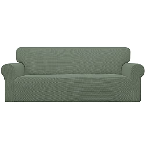 Easy-Going Stretch Sofa Slipcover 1-Piece Sofa Cover Furniture Protector Couch Soft with Elastic Bottom for Kids, Polyester Spandex Jacquard Fabric Small Checks (Sofa, Greyish Green)