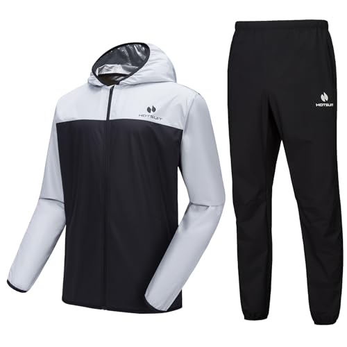 HOTSUIT Sauna Suit for Men Sweat Suits Gym Workout Exercise Sauna Jacket Pant Full Body, White, L