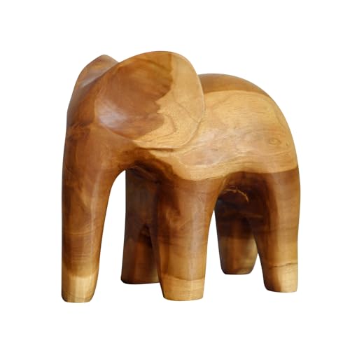 JOLLYMER Elephant Teak Sculpture Cute Elephant Figurines Home Décor Good Luck Elephant for Shelf Good Gifts for Women Elephant Lovers Decoration for Living Room, Bedroom, Office 7.5" x 3.5" x 7.1"