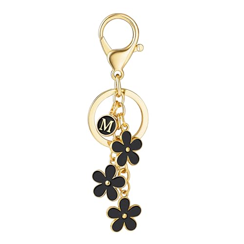 SELOVO Women Girls Black Enamel Initial Letter M Keyring Cute Keychain