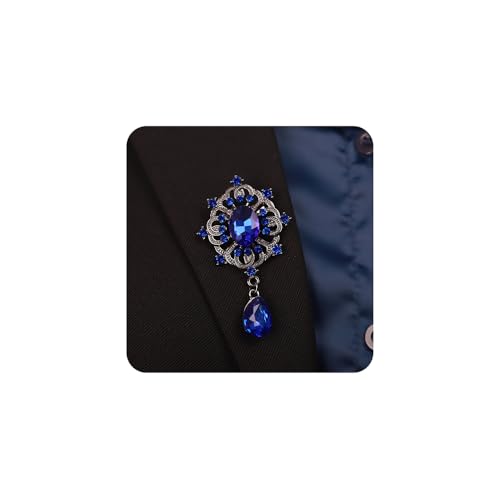 Kercisbeauty Blue Rhinestones Small Black Brooch for Unisex Women Men Dress Suit Brooches Pin Bling Jewelry for Special Occasion (Blue)
