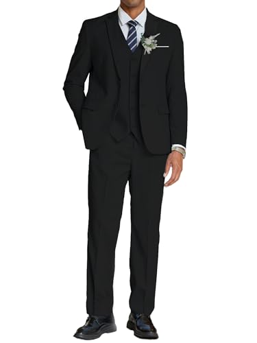 COOFANDY Men's 3 Piece Suits Classic Fit 2 Button Dress Suits Tuxedo Jacket Blazer for Wedding Business Dinner Prom Black