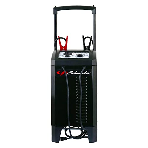Schumacher Electric Wheeled Battery Charger and Engine Starter, SC1633, 2-in-1, Manual Timer Controlled, 200 Cranking Amps, 12 Volt, 24 Volt, for Car, SUV, Truck, and Marine Batteries