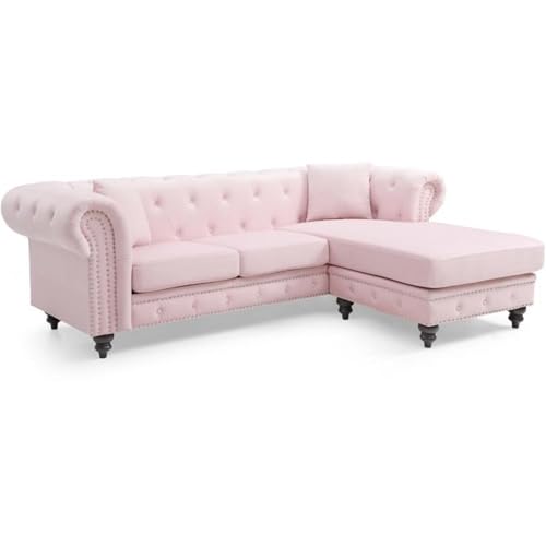 Glory Furniture Nola Velvet Sofa Chaise in Pink