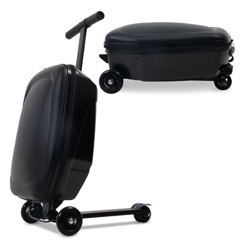 GHSY Scooter Luggage for Kids and Adults,Carry On Foldable Suitcase with Wheels,Multifunctional Ride On Trolley Scooter Case Bags (Black)