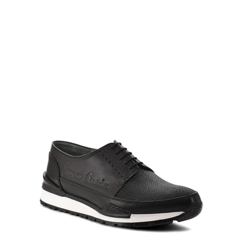FRANCO CUADRA Men's Black Leather Fashion Sneakers, Low Top, Platform Sole, Lace-Up (Black, US Footwear Size System, Adult, Men, Numeric, Medium, 9.5)