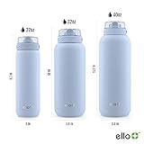 Ello Cooper 22oz Stainless Steel Water Bottle with Straw and Carry Handle, Double Walled and Vacuum Insulated Metal, Leak Proof Locking Lid with Soft Silicone Spout, Reusable, BPA Free, Halogen Blue