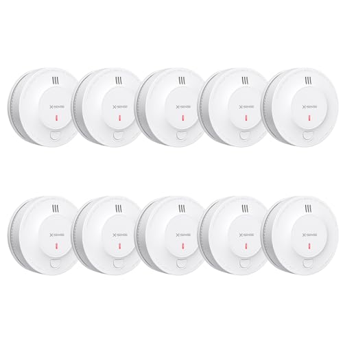 X-Sense Smoke Alarm, 10-Year Battery Fire Alarm Smoke Detector with LED Indicator & Silence Button, SD2J0AX, Pack of 10