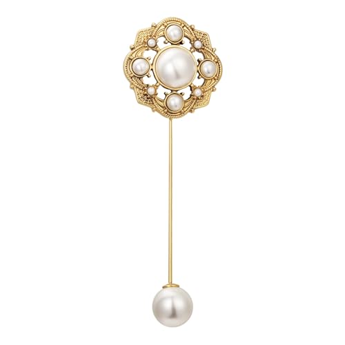SHE'S FREE STYLE JUST FOR YOU [Versailles Dream] Vintage crown flower brooches and pins for women, Pearl brooch pins Metal Plating Process safety pins Baroque Style jewelry pins and brooches(Flower, 3.4 Inch)