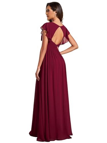 Ever-Pretty Women's Flowy Chiffon A Line Ruffles Sleeves Back Cutout Bridesmaid Dresses Burgundy US14