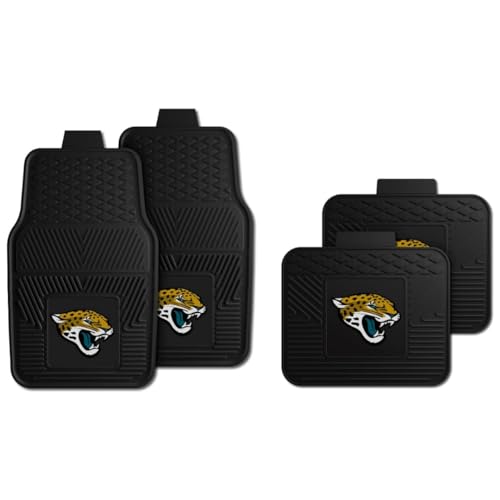 Fanmats Jacksonville Jaguars Set of 4 Car Mats for Cars, SUV, Pickups - All Weather Technology Protection, Deep Reservoir Design, Universal Fit - 3D NFL Team Logo - 29” x 17” Front - 14”x17” Rear Mat