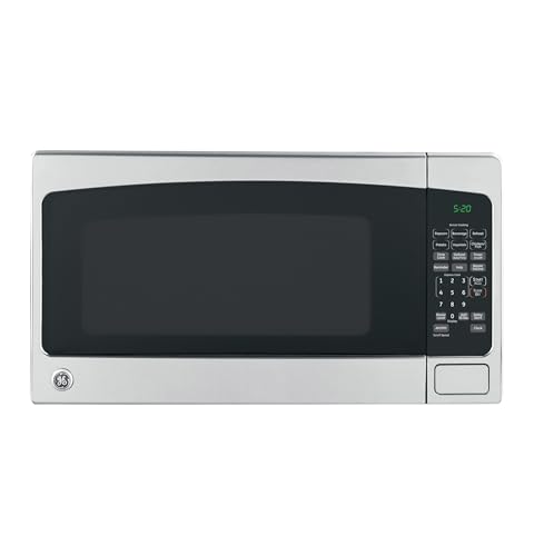 GE Countertop Microwave Oven, 1,200-watt Capacity, 2.0 Cubic Ft., 8 Auto Setting Cooking Settings, Child-Lock Technology, Kitchen Essentials for the Countertop, Dorm Room or Apartment, Satinless Steel