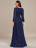 Ever-Pretty Women's V Neck Ruched High Waist Long Sleeves Floor Length Glitter Evening Dresses Emperador US20 Navy Blue