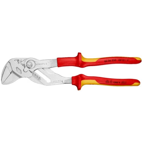 Knipex Pliers Wrench pliers and a wrench in a single tool chrome-plated, insulated with multi-component grips, VDE-tested 250 mm 86 06 250