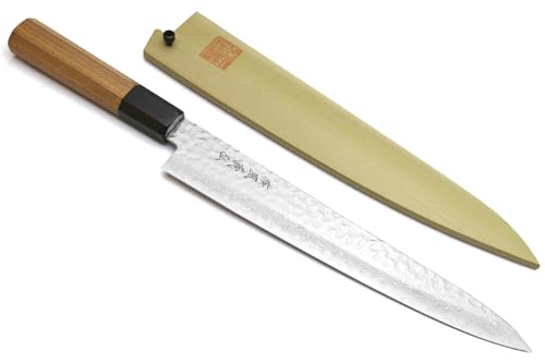 Yoshihiro VG10 46 Layers Hammered Damascus Sujihiki Japanese Slicer Knife (9.5" (240mm) Ambrosia Handle)
