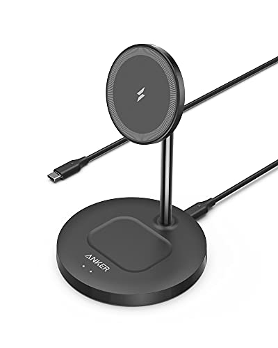 Anker iPhone 16 Wireless Charging Stand, PowerWave 2-in-1 Magnetic Stand Lite with USB-C Cable, For iPhone 16/15/14/13 Series, AirPods (No AC Adapter)