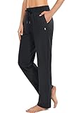 SANTINY Women's Cotton Sweatpants Yoga Lounge Casual Pants Open Bottom Sweat Pants for Women with Pockets (Black_L)