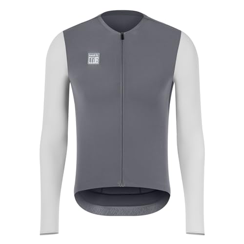 Santic Men's Cycling Jersey Long Sleeve Pro Road Bike Shirt Full Zipper UPF 50+ MTB Jersey with Pockets Grey