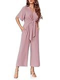 Cicy Bell Women's Elegant V Neck Jumpsuits Dressy Casual Short Sleeve Wide Leg Long Pants Rompers