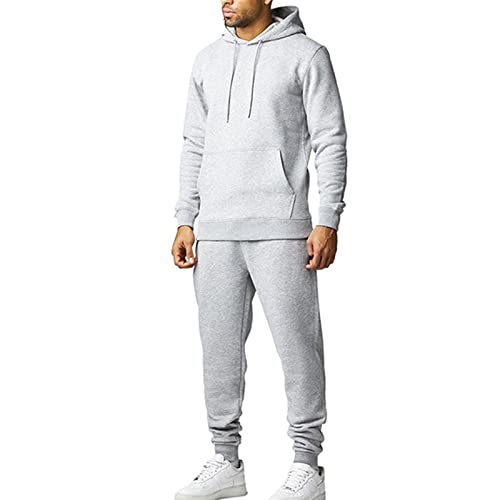 JIHUILAI Grey TrackSuits For Men 2 Piece Hooded Sweatshirt And Sweatpants Set Casual Running Jogging Sport Suit Sets S