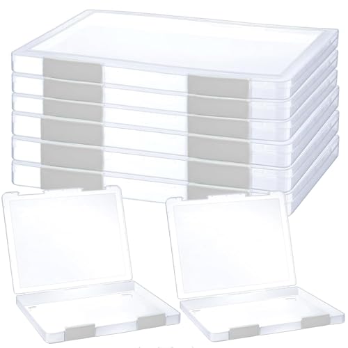 LonlyEagle 6 Pcs Clear A4 File Portable Project Case, Plastic Storage Box for 8.5" x 11" Letter Paper, Scrapbook Paper Storage Boxes Documents Magazines Holder with Buckle