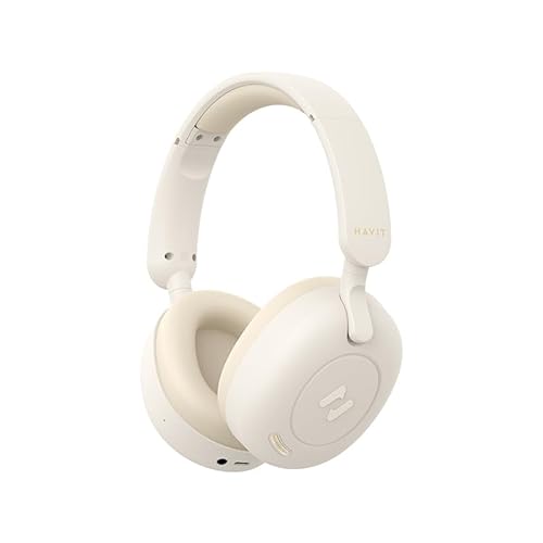 havit H655BT Hybrid Active Noise Cancelling Headphones Bluetooth, Wireless Over Ear Bluetooth Headphones 76H Playtime Hi-Res Audio Super Bass via App, 5 Mic for Noise Cancelling