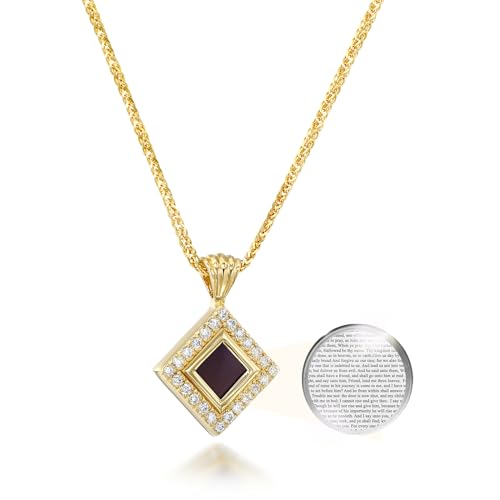 Smallest Nano Bible on Christian Necklace - Cubic Zirconia Pendant for Women Gold Plated Silver KJV New Testament Holy Scriptures on Microchip, Religious Christmas Jewelry Her, 18" Chain