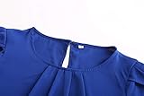 TASAMO Women's Casual Round Neck Basic Pleated Top Cap Sleeve Curved Keyhole Back Chiffon Blouse (Large, Royal Blue)