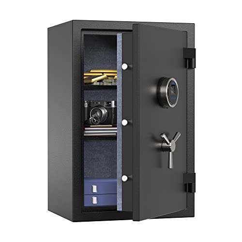 RPNB Biometric Fingerprint Fireproof Safe Box,Digital Fire Proof Safe with 3 Spoke Safe Handle,Touch Screen and Removable Shelf,Fireproof Home Safe for Money Documents Jewelry and More,2.12 Cubic Feet