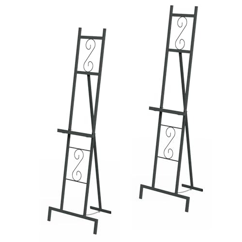 OUSHENG 2 Pack Easel Stand for Sign, Large Wedding Welcome Mirror Holder, Adjustable Free Standing Painting Rack with Chain Support for Display Poster Picture Frame Art, 17" x 17" x 58", Black