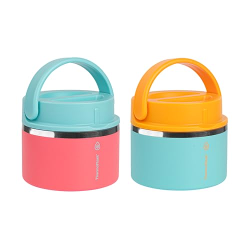 Thermoflask 12 oz Double Wall Insulated Food Jar, 2-Pack, Mint + Sherbet/Tangerine + Mint