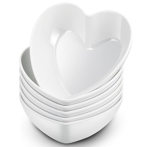 Layhit 6 Pcs Heart Shaped Bowls, 8" White Deep Heart Shaped plastic Valentine's Day Bowls for Salad, Fruit, Dessert, Pasta, Candy Serving Bowls