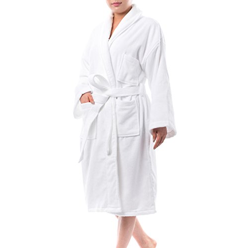 alpine swiss Blair Womens Cotton Terry Cloth Bathrobe Shawl Collar Velour Spa Robe,White,Small / Medium