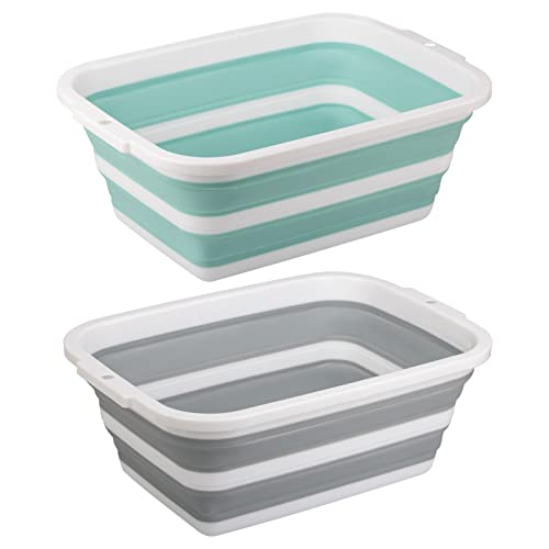 2 Pack Collapsible Bucket with 2.25 Gal / 8.5L Each, Plastic Tub, Portable Wash Basin for Home and Garden, Foldable Camp Sink with Upgrade Reinforced Hard Plastic Rim