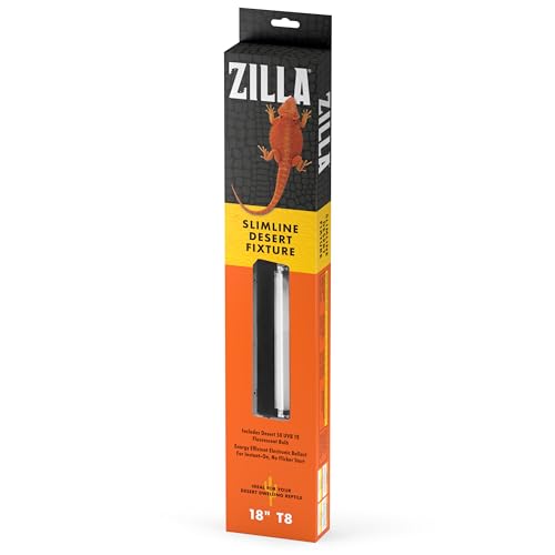Zilla Reptile T8 Slimline Desert Pet Habitat Light Fixture with 15 Watt Fluorescent Bulb, 18 Inches,Black