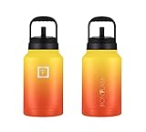 IRON °FLASK Sports Water Bottle - Gallon Series - 2 Lids (Straw and Spout), Leak Proof, Vacuum Insulated Stainless Steel, Double Walled, Thermo Mug, Metal Canteen Jug Growler - Fire, 128 Oz