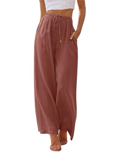 LILLUSORY Linen Wide Leg Pants Womens Palazzo Flowy Beach Vacation 2025 Summer Spring Outfits Clothes Trendy Casual Drawstring High Waisted Bohemian Cute Lightweight Trousers Pants with Pockets