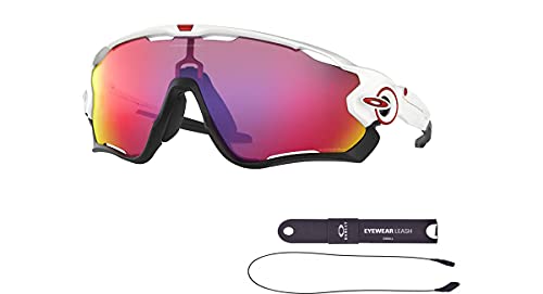 Oakley OO9290 Jawbreaker 929005 31MM Polished White/Prizm Road Rectangular Sunglasses for Men + BUNDLE Accessory Leash + BUNDLE with Designer iWear Eyewear Kit