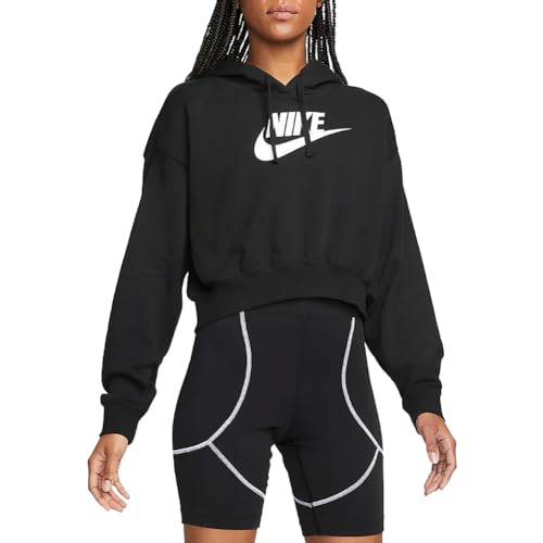 Nike Sportswear Club Fleece Women's Oversized Crop Graphic Hoodie Size - Large Black/White