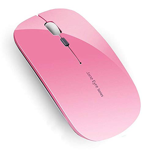 Uciefy Q5 Slim Rechargeable Wireless Mouse, 2.4G Portable Optical Silent Ultra Thin Wireless Computer Mouse with USB Receiver and Type C Adapter, Compatible with PC, Laptop, Desktop (Pink)
