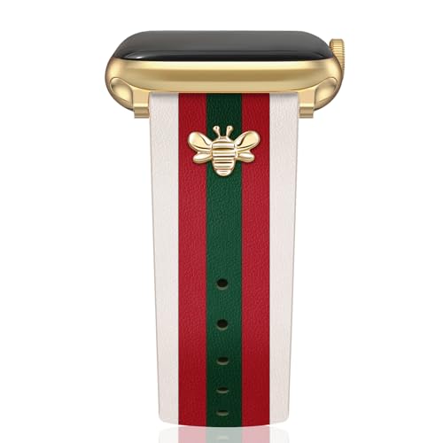 MOINSPIRE Designer Leather Bands with Charms Compatible with Apple Watch 38mm 40mm 41mm 42mm(S10) Women Men Genuine Leather Strap Elegant Wristbands for iWatch Series 10/9/8/7/6/5/4/3/2/1/SE/Ultra