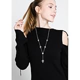 DAOCHONG Cross Long Chain Sweater Necklace for Women S925 Sterling Silver Long Chain Sideways Cross Circle Cubic Zirconia Large Pendant Sweater Y-Necklace for Women 26 inches