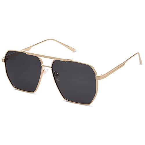 SOJOS Retro Oversized Square Polarized Sunglasses for Women and Men Vintage Shades Classic Large Metal Sun Glasses with Golden/Black Lens