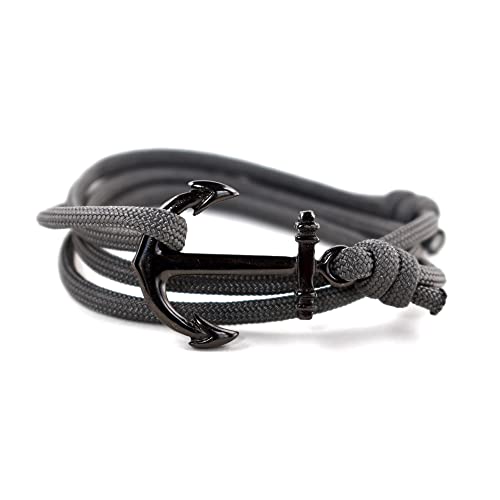 Riptide Vibes Adjustable Anchor Bracelet - Made in USA with 550 Military Paracord - 15% Donated to Marine Wildlife Conservation (Grey, Alloy)