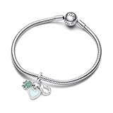 PANDORA Four Leaf Clover, Heart & Horseshoe Triple Dangle Charm - Compatible with PANDORA ME & Moments - Gift for Her - Sterling Silver with Cubic Zirconia & Green Opal - With Gift Box